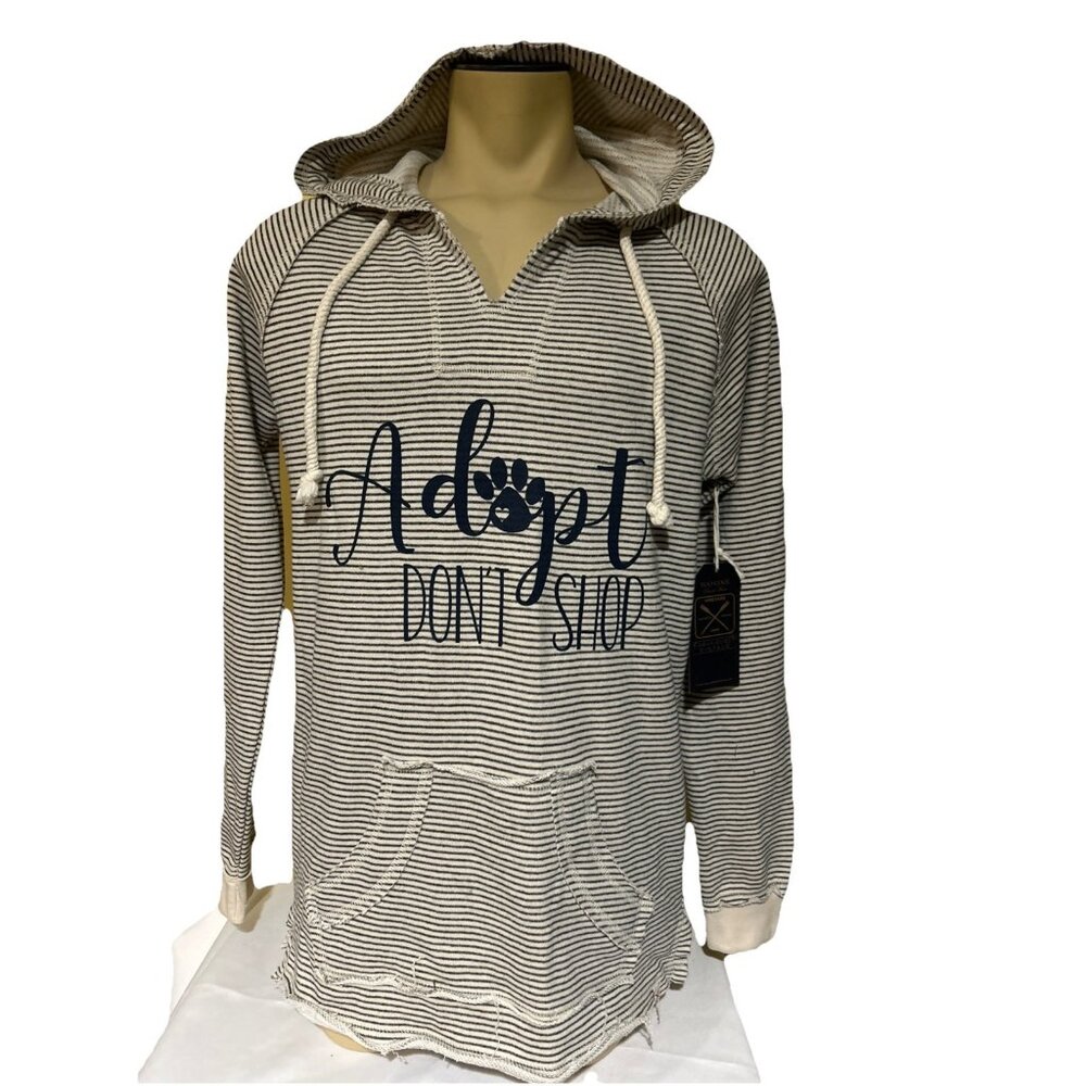 TOO COOL RESORT WEAR Pet Adopt Striped Beach French Terry Hoodie Sweatshirt XL